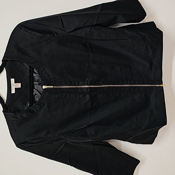 Roz & Ali cropped poplin black blazer, gold zip - Picture 1 of 8